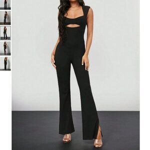 [NEW] Women's Backless Black Jumpsuit with Underboob / Cleavage Cutout